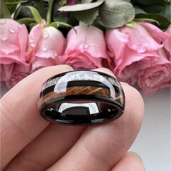 NEW 8mm whiskey wood and deer antler men's wedding band ring jewelry 11.5 B22A - Picture 6 of 10